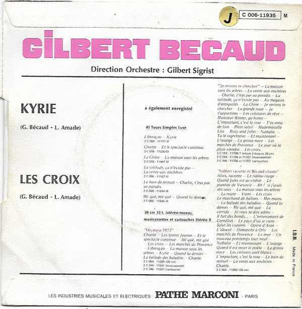 ladda ner album Gilbert Bécaud - Kyrie Les Croix
