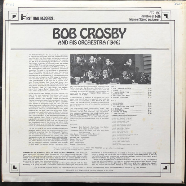 télécharger l'album Bob Crosby And His Orchestra - Instrumentals Never Before On Record