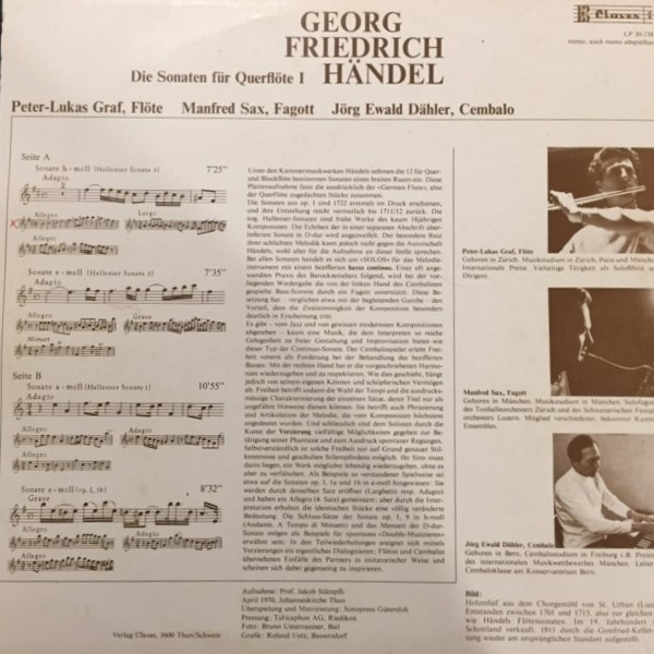last ned album PeterLukas Graf, Manfred Sax, Jörg Ewald Dähler, Georg Friedrich Händel - Die Sonaten Für Querflöte I