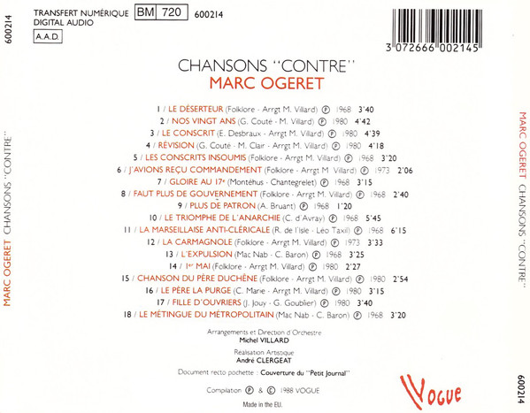 baixar álbum Marc Ogeret - Chansons Contre