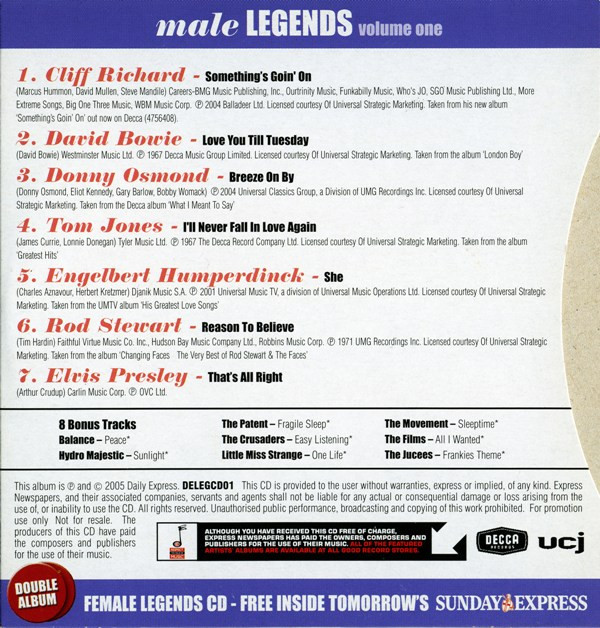 lataa albumi Various - Male Legends Volume One