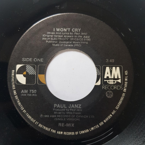 Paul Janz – I Won't Cry / One Last Lie (Vinyl) - Discogs