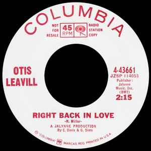 Otis Leavill - Right Back In Love / Keep On Loving album cover