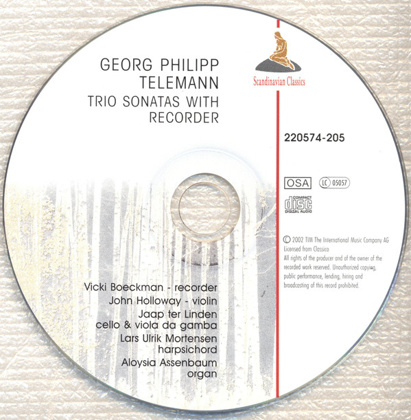 last ned album Georg Philipp Telemann Vicki Boeckman, John Holloway, Jaap ter Linden, Lars Ulrik Mortensen, Aloysia Assenbaum - Trio Sonatas With Recorder