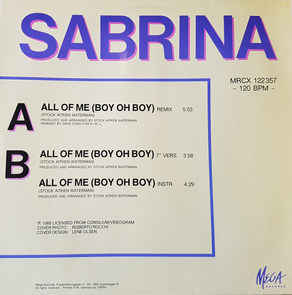 lataa albumi Sabrina - All Of Me Boy Oh Boy PWL Remix