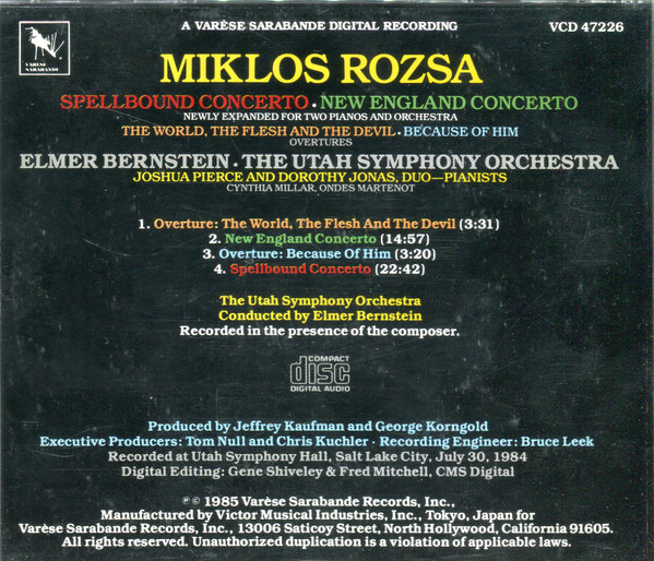 last ned album Miklos Rozsa, Elmer Bernstein, The Utah Symphony Orchestra - The Music Of Miklos Rozsa Digital Premiere Recordings