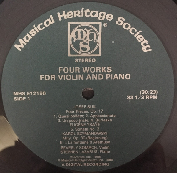 last ned album Beverly Somach, Stephen Lazarus Suk, Ysaÿe, Szymanowski & Janáček - Four Pieces For Violin And Piano