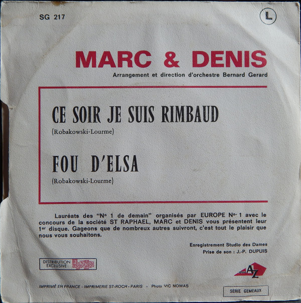 télécharger l'album Marc & Denis - Ce Soir Je Suis Rimbaud Fou DElsa