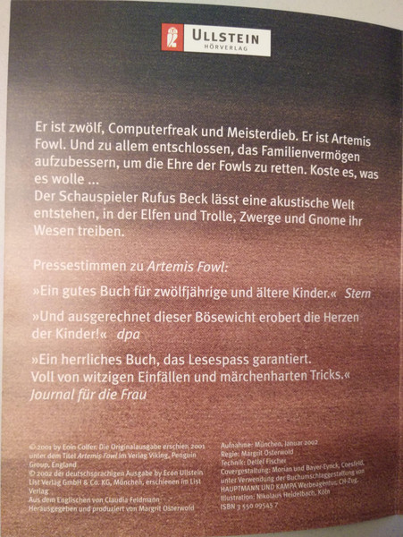 Eoin Colfer Gelesen Von Rufus Beck – Artemis Fowl (2002, Cassette) - Discogs