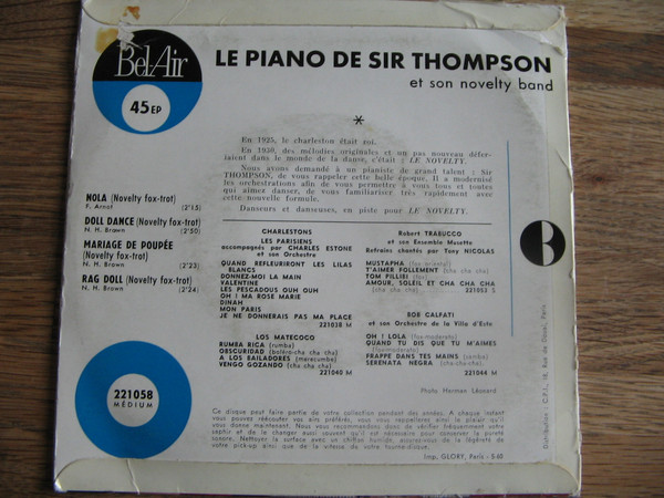 télécharger l'album Sir Thompson - Le Piano De Sir Thompson Et Son Novelty Band