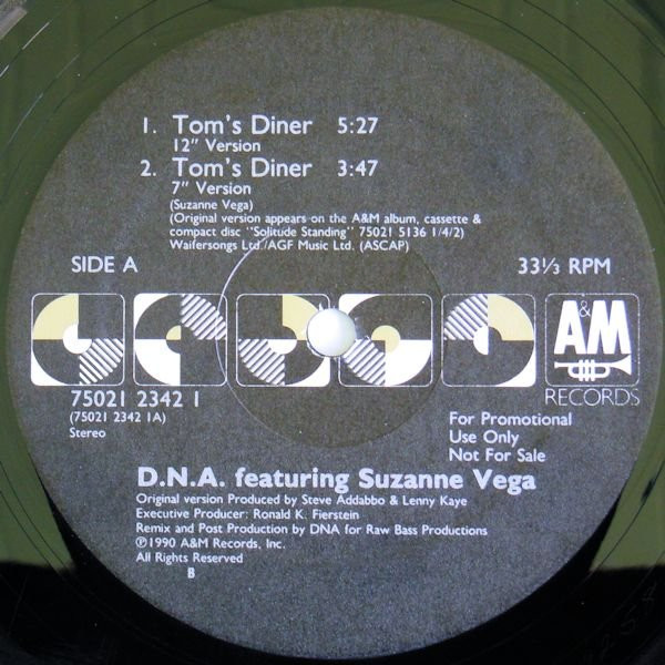 D.N.A. Featuring Suzanne Vega – Tom's Diner (1990, Vinyl) - Discogs