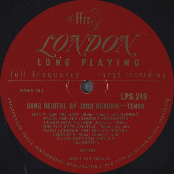 Album herunterladen John Hendrik - Long Recital By John Hendrik Tenor With Orchestra