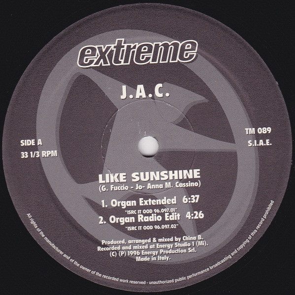 J.A.C. - Like Sunshine | Extreme Records (TM 089)