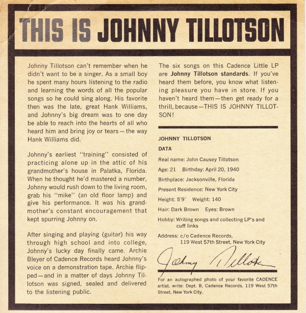 ladda ner album Johnny Tillotson - This Is Johnny Tillotson