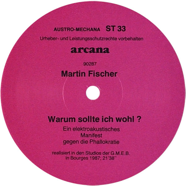 lataa albumi Martin Fischer Martin Schwarzenlander - Warum Sollte Ich Wohl Ein Elektroakustisches Manifest Gegen Die Phallokratie