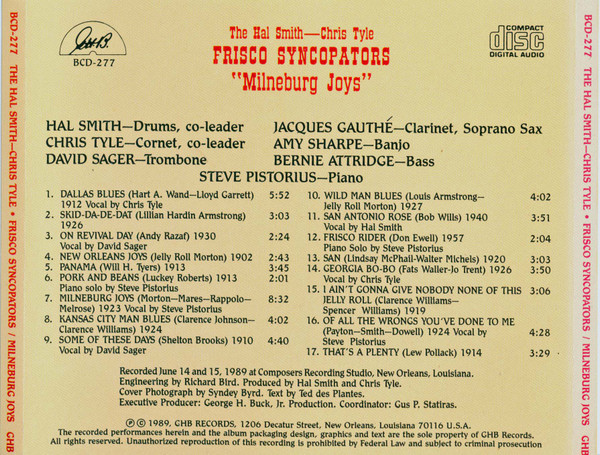 télécharger l'album The Hal SmithChris Tyle Frisco Syncopators - Milneburg Joys