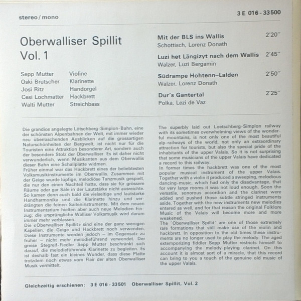 last ned album Oberwalliser Spillit - Vol 1