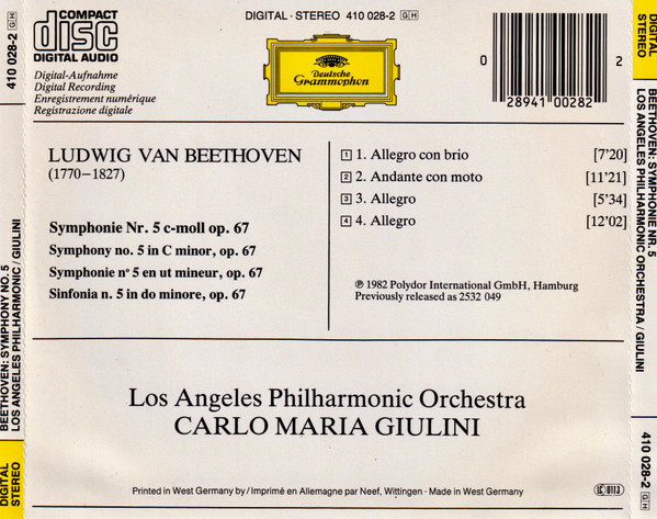descargar álbum Beethoven Los Angeles Philharmonic Orchestra, Carlo Maria Giulini - Symphony No 5
