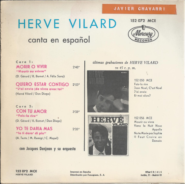 Herve Vilard - Herve Vilard En Español  | Mercury (152 072 MCE) - 2