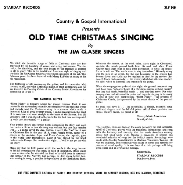 télécharger l'album Jim Glaser Singers - Old Time Christmas Singing