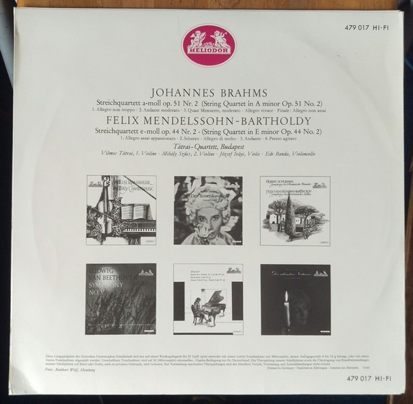 Album herunterladen TatraiQuartettBudapest - Brahms String Quartet In A Minor Op 51 No 2 and Mendelssohn Bartholdy String Quartet in E Minor Op 44 No 2