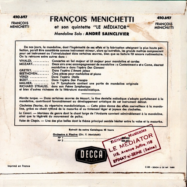 Album herunterladen François Menichetti Et Son Quintette Le Médiator - Clochettes Fleuries