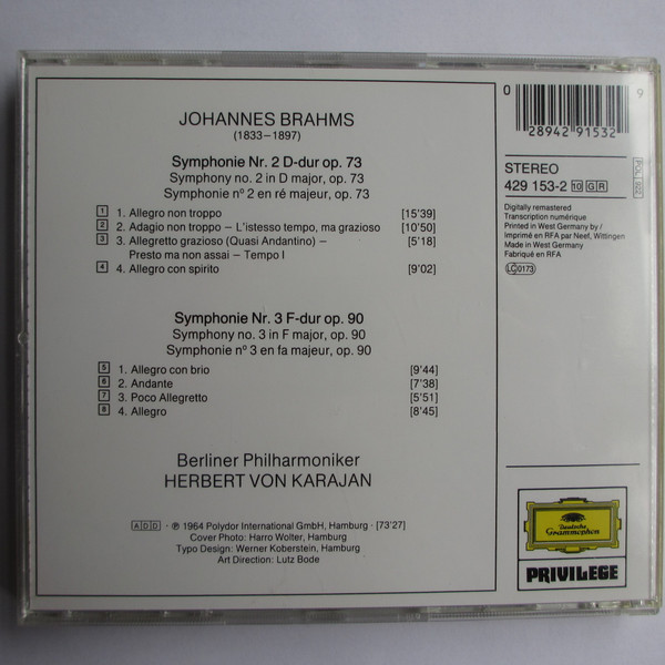 baixar álbum Johannes Brahms Berlin Philharmonic Orchestra, Herbert von Karajan - Symphonies Nos 2 3
