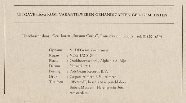 lataa albumi Gez Koren Sursum Corda Gouda - Uw Woord Is Waarheid