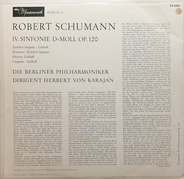 ladda ner album Herbert von Karajan, Berliner Philharmoniker, Robert Schumann - Robert Schumann Vierte Sinfonie d moll Op 120