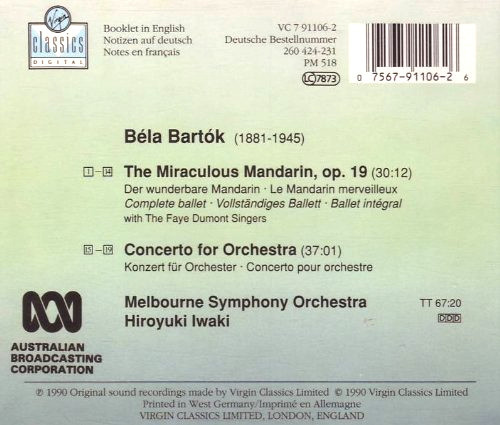 descargar álbum Hiroyuki Iwaki, Melbourne Symphony Orchestra Bartók - Concerto For Orchestra The Miraculous Mandarin