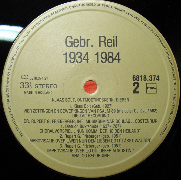 ladda ner album Various - Goud Jubileumuitgave Gebr Reil Golden Jubilee Edition Reil Brothers Dutch Organ Builders 1934 1984