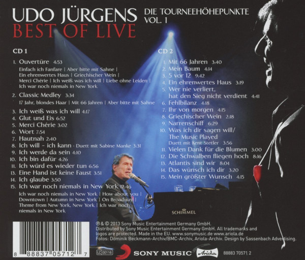 last ned album Udo Jürgens - Best Of Live Die Tourneehöhepunkte Vol1