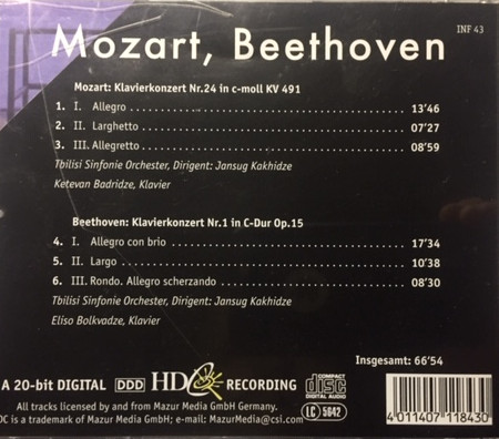 baixar álbum Mozart, Beethoven - Mozart Klavierkonzert Nr 24 In C Moll KV 491 Beethoven Klavierkonzert Nr 1 In C Dur Op15