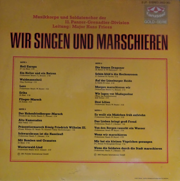 ladda ner album Musikkorps Und Soldatenchor der 11 PanzerGrenadierDivision Leitung Major Hans Friess - Wir Singen Und Marschieren