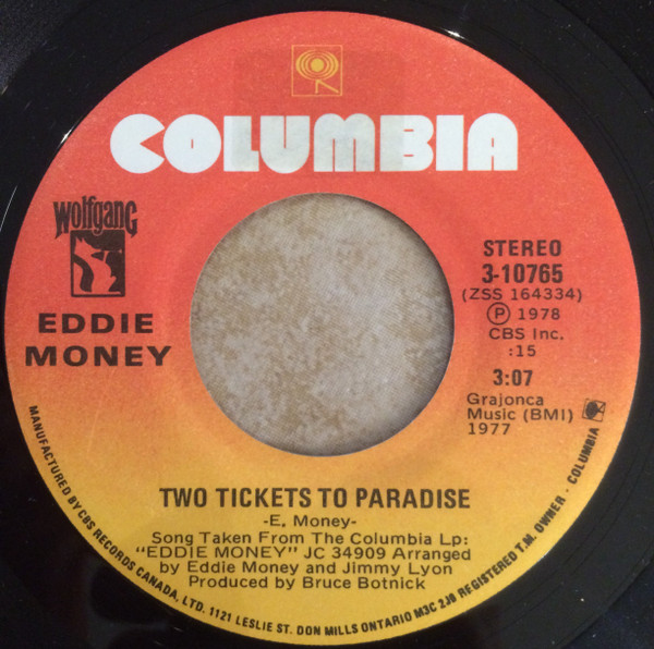 Two Tickets To Paradise Sheet Music, Eddie Money