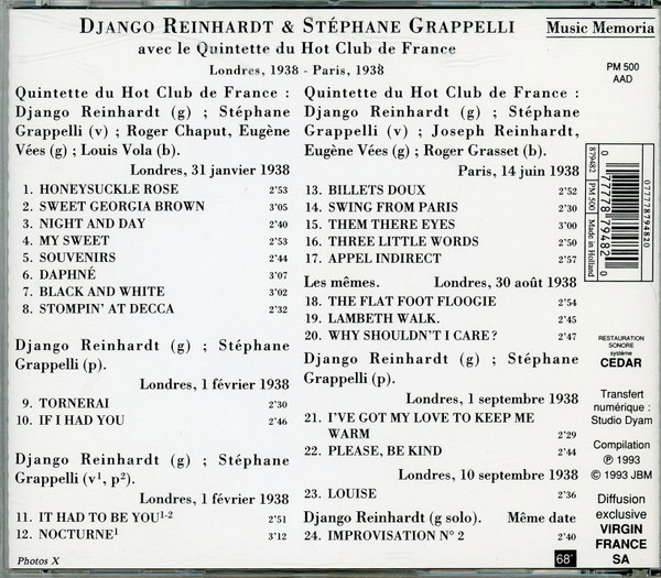 baixar álbum Django Reinhardt, Stéphane Grappelli, Quintette Du Hot Club De France - Paris 1938 Londres 1938