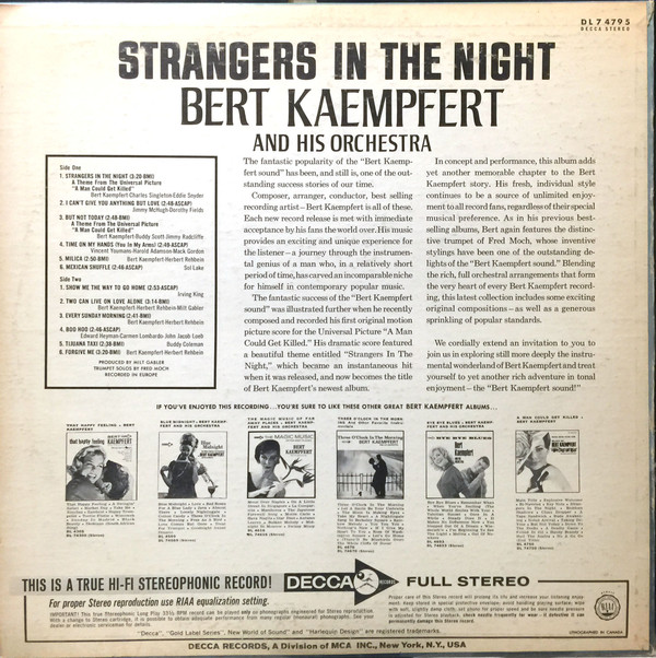 Bert Kaempfert And His Orchestra - Strangers In The Night | Decca (DL 74795) - 2