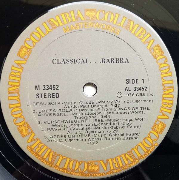 Barbra Streisand - Classical ... Barbra | Columbia Masterworks (M 33452) - 3