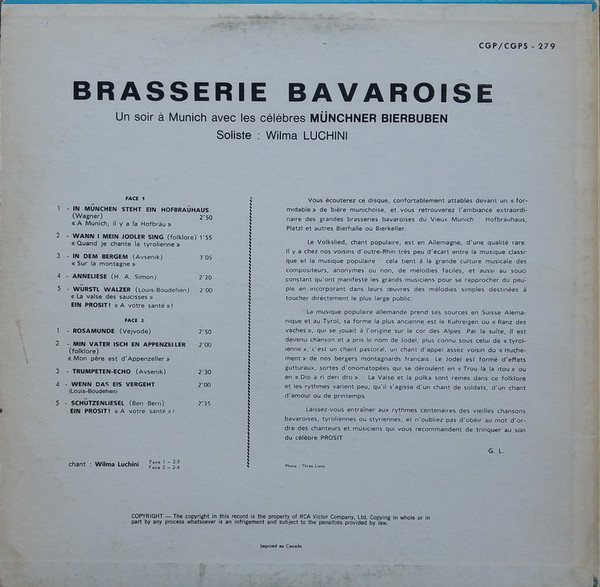 Munchner Bierbuben - Brasserie Bavaroise | RCA Victor (CGPS-279) - 2