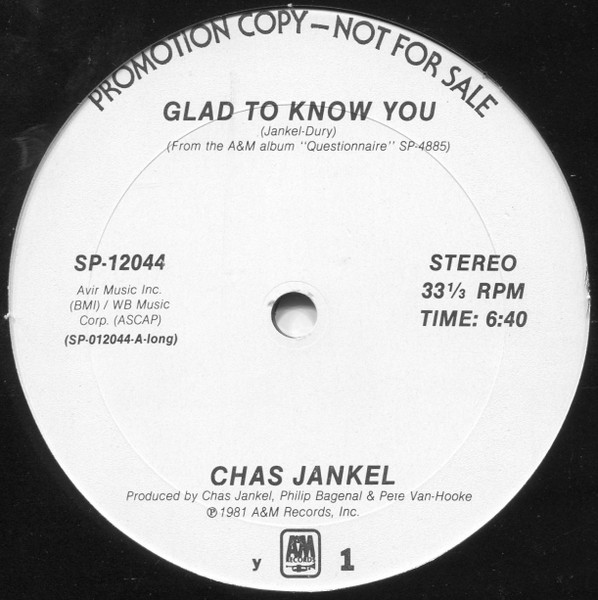 Chas Jankel – Glad To Know You (1981, Vinyl) - Discogs