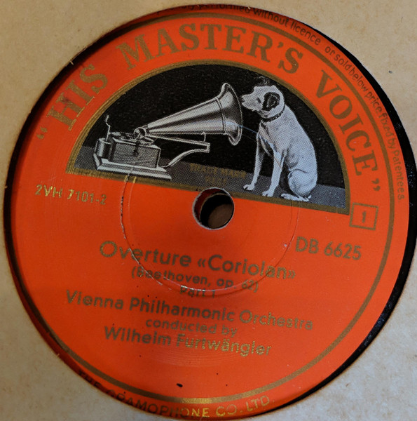 英78RPM/SP Furtwangler, Vienna Philharmonic Orchestra Overture coriolan, Op. 62 DB6625 HIS MASTER'S VOICE 12 /00610