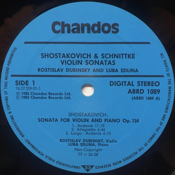 last ned album Shostakovich Schnittke Luba Edlina, Rostislav Dubinsky - Violin Sonata Op 134 Violin Sonata No 1 Sonata In The Olden Style