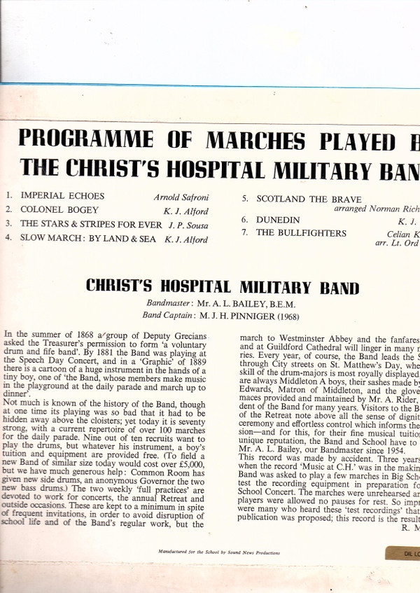 last ned album Christ's Hospital Military Band - Programme Of Marches