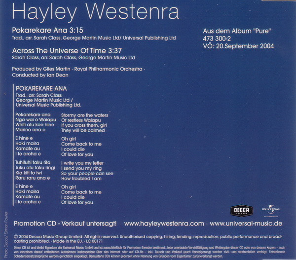 descargar álbum Hayley Westenra - Pokarekare Ana Across The Universe Of Time