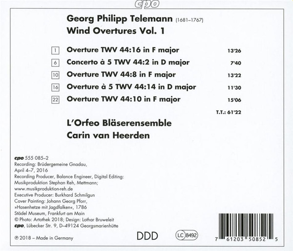 lataa albumi Georg Philipp Telemann, L'Orfeo Bläserensemble, Carin Van Heerden - Wind Overtures Vol 1