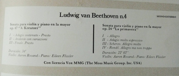 last ned album Beethoven, Aaron Rosand, Eileen Flissler - Sonata Op 24 La Primavera y Op 47 A Kreutzer