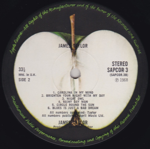 James Taylor - James Taylor | Apple Records (SAPCOR 3) - 3