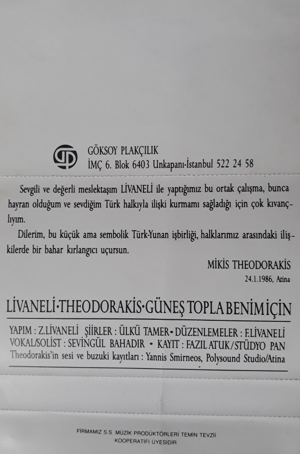 baixar álbum Zülfü Livaneli, Mikis Theodorakis - Güneş Topla Benim İçin