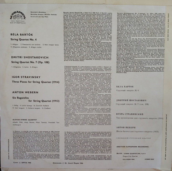 last ned album Bartók Shostakovich Stravinsky Webern Slovak String Quartet - String Quartet No 4 String Quartet No 7 Three Pieces Six Bagatelles