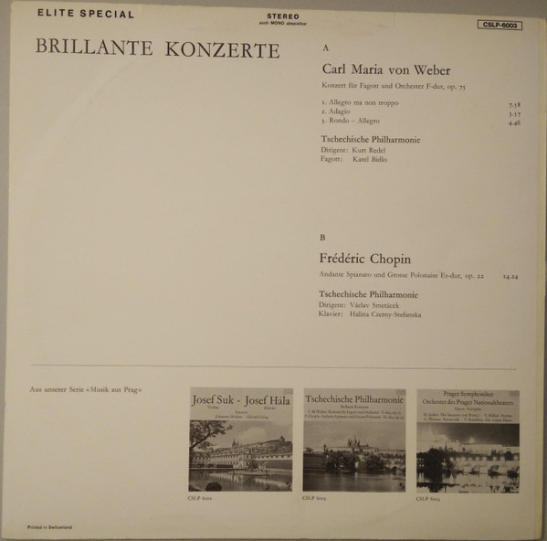 télécharger l'album Tschechische Philharmonie CM Weber F Chopin - Brillante Konzerte Konzert Für Fagott Und Orchester F Dur Op 75 Andante Spianato Und Grosse Polonaise